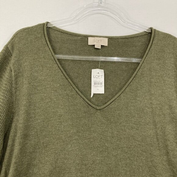 New LOFT size XL Green/Gray V Neck Soft Lightweight Knit Pullover Sweater - Picture 4 of 9